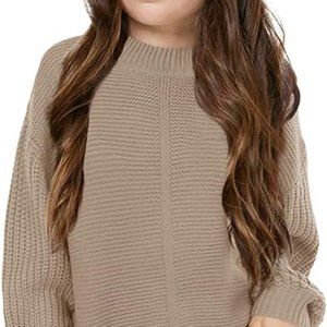 Girl's Crewneck Sweaters Kids Balloon Long Sleeve Pullover Chunky Knit Cut